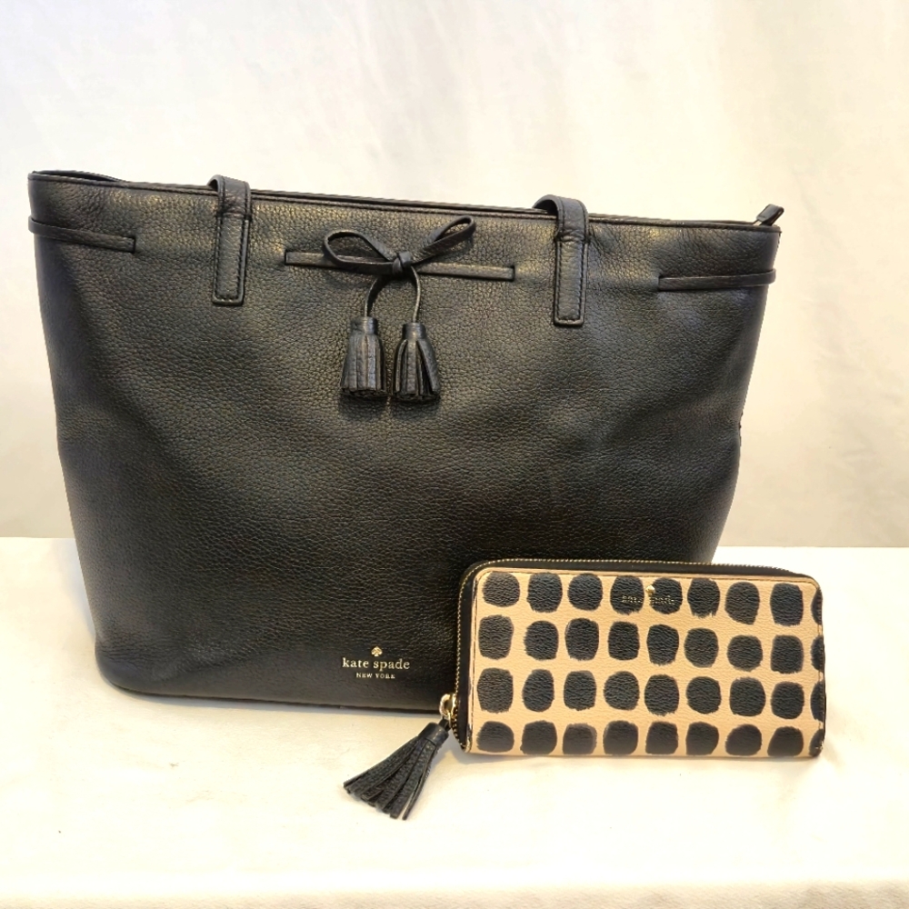 New Kate spade  black leather bag Hayes Street Small Isobel PXRU7598 & KS Wallet